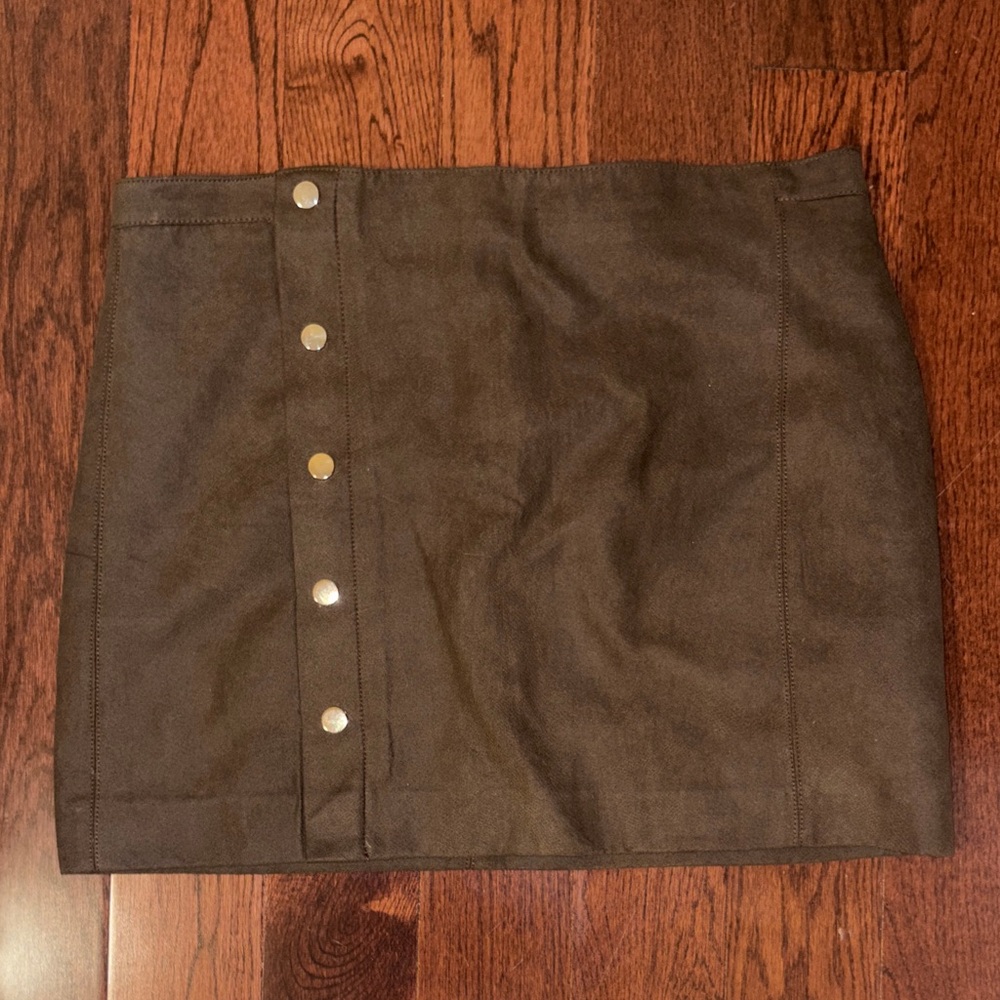 Zara Dark Olive Green Suede Skirt with Silver Buttons